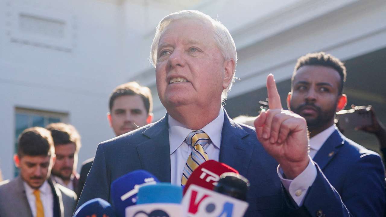 FILE PHOTO: U.S. Senator Lindsey Graham (R-S.C.) speaks outside the White House following the Oval Office meeting between Ukrainian President Volodymyr Zelenskiy and U.S. President Donald Trump