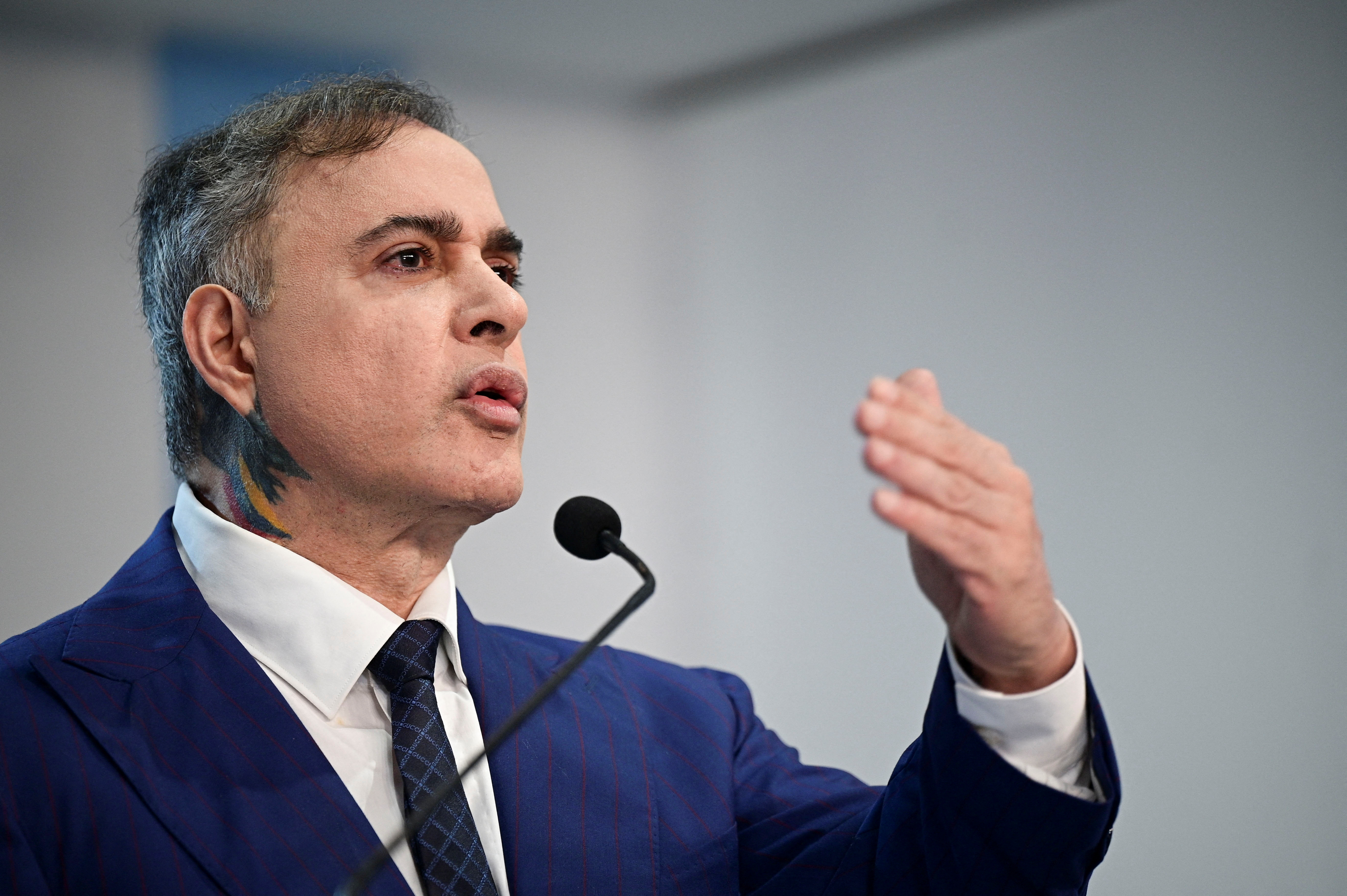 Venezuela's Attorney General Tarek Saab addresses the media, in Caracas