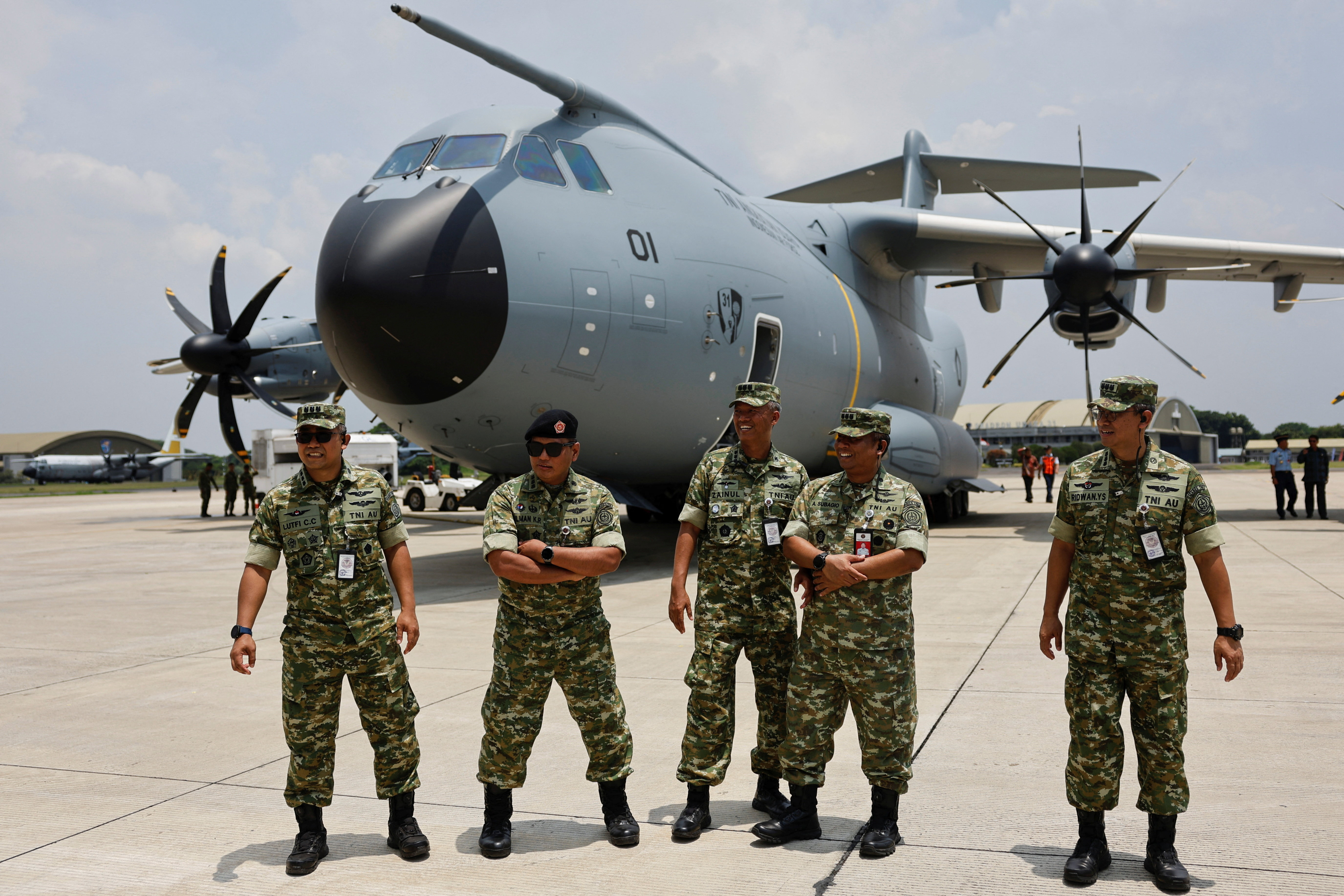 Handover ceremony for an Airbus A400M military plane from France at Halim Perdanakusuma Air Base, in Jakarta