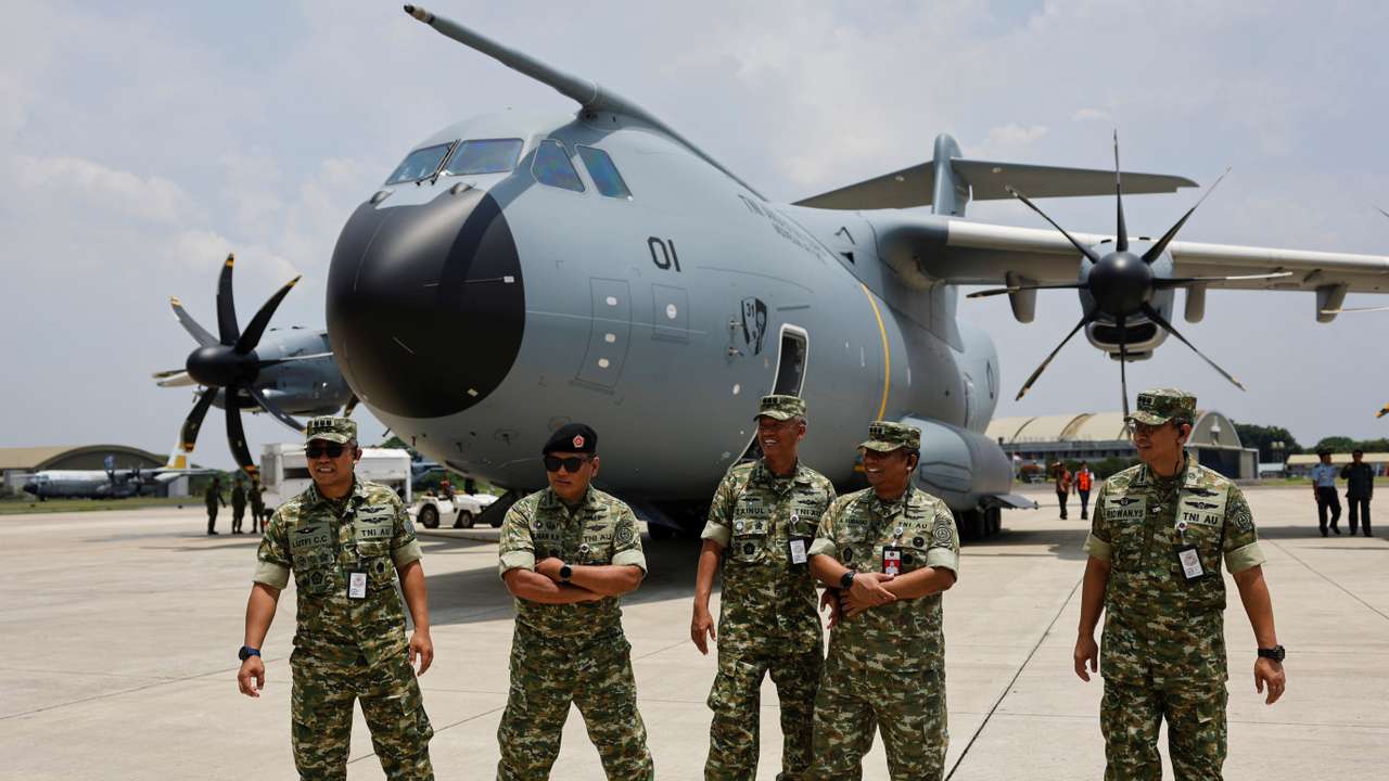 Handover ceremony for an Airbus A400M military plane from France at Halim Perdanakusuma Air Base, in Jakarta