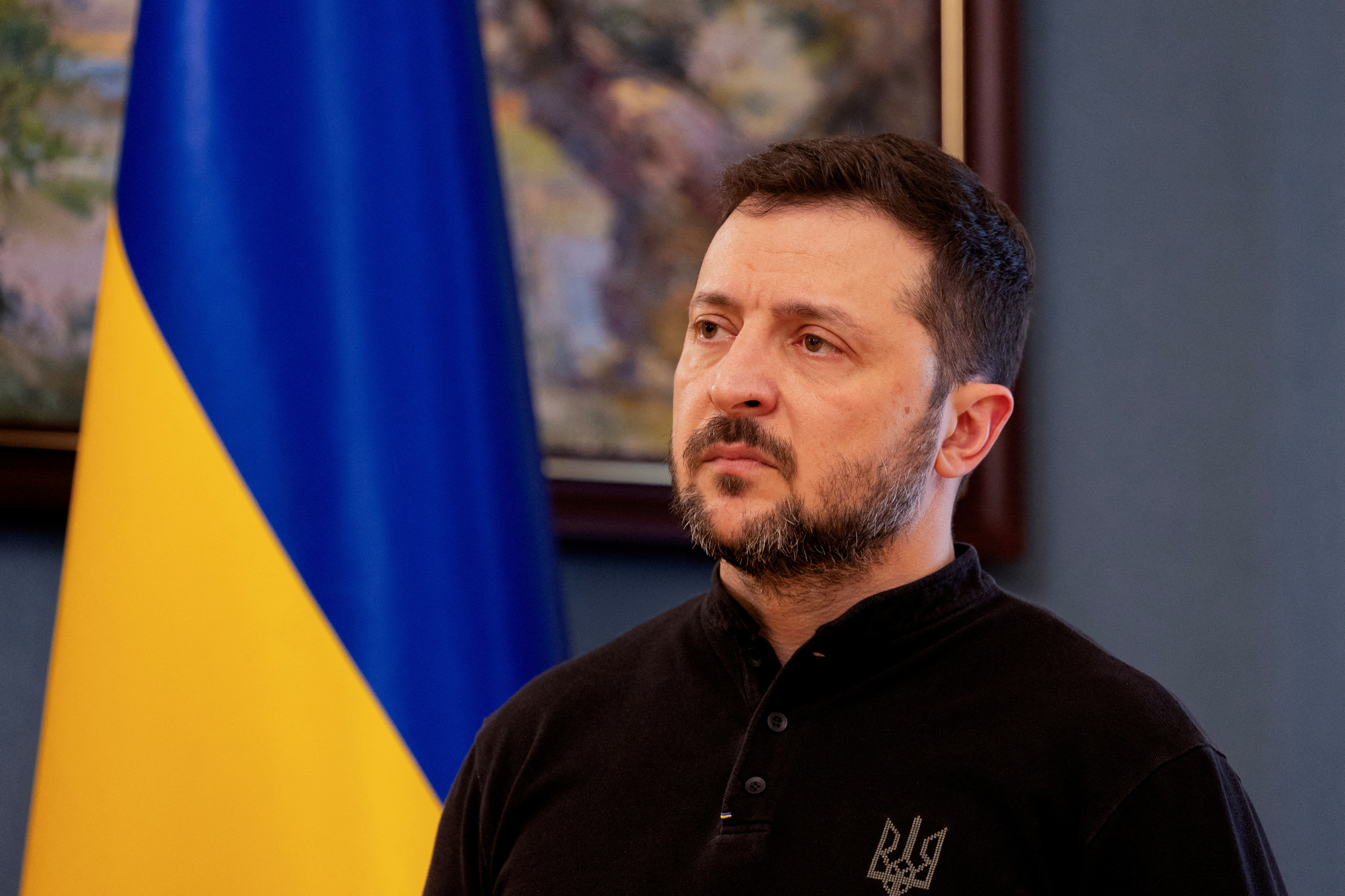 Ukraine's President Volodymyr Zelenskiy gives a press conference in Kyiv