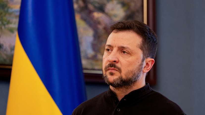 Ukraine's President Volodymyr Zelenskiy gives a press conference in Kyiv