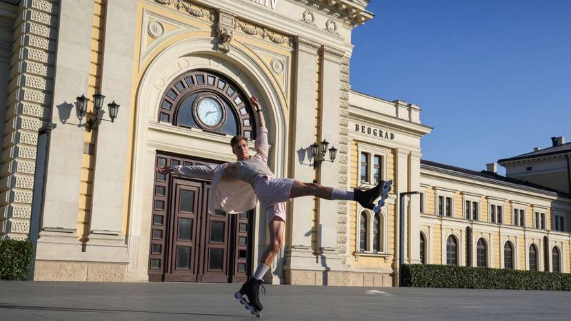 Vadim Morus, Russian professional skater and trainer, practices for his performance in Belgrade
