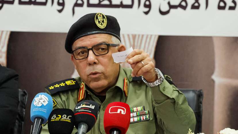 Brigadier General Anwar Rajab, spokesperson of the Palestinian security forces, attends a press conference