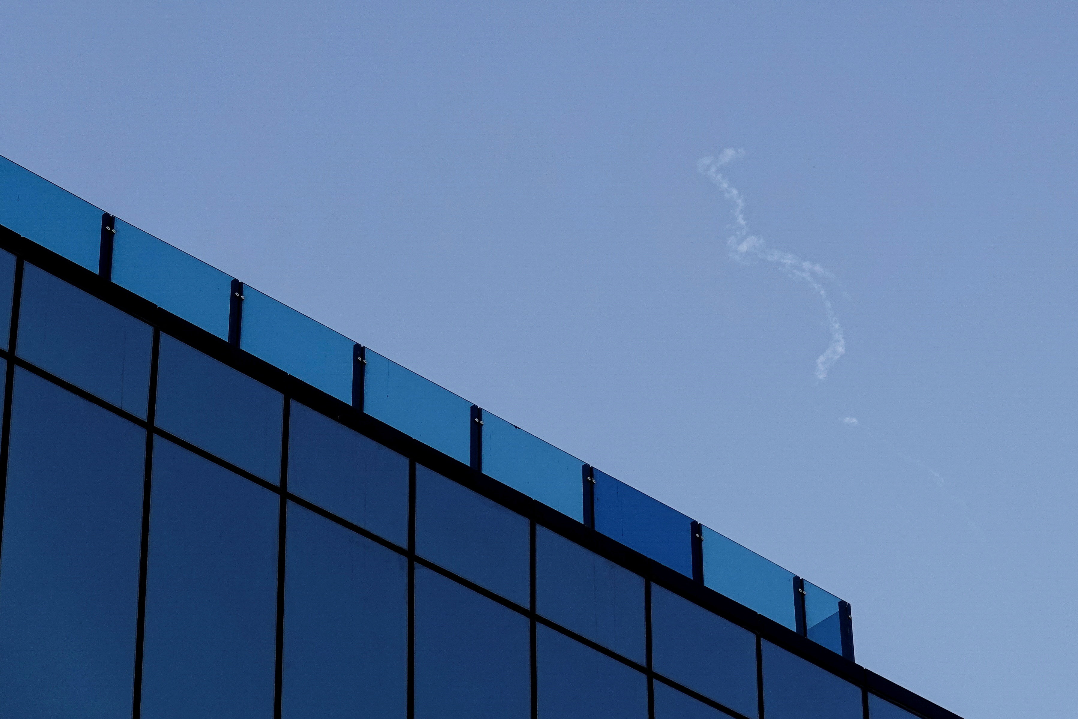 A missile is intercepted above Al Khalidiyah residential neighborhood after Iranian missile attacks, in Abu Dhabi