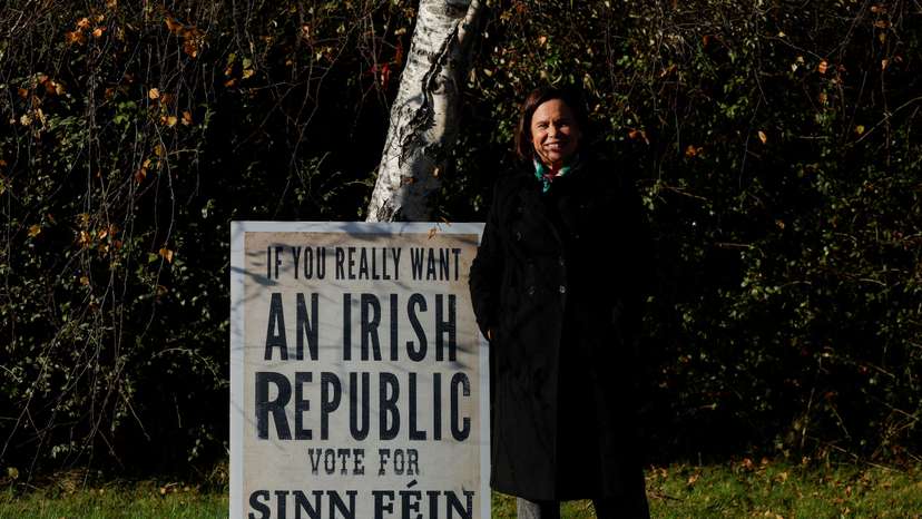 FILE PHOTO: Sinn Fein President and Leader of the Opposition Mary Lou McDonald campaigns ahead of Ireland's general election, in Naas