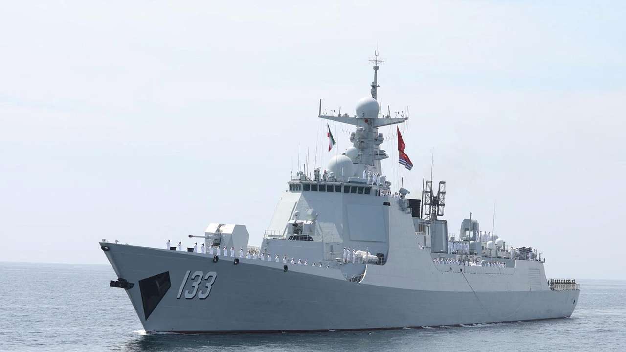 A Chinese warship sails during a joint Navy exercise