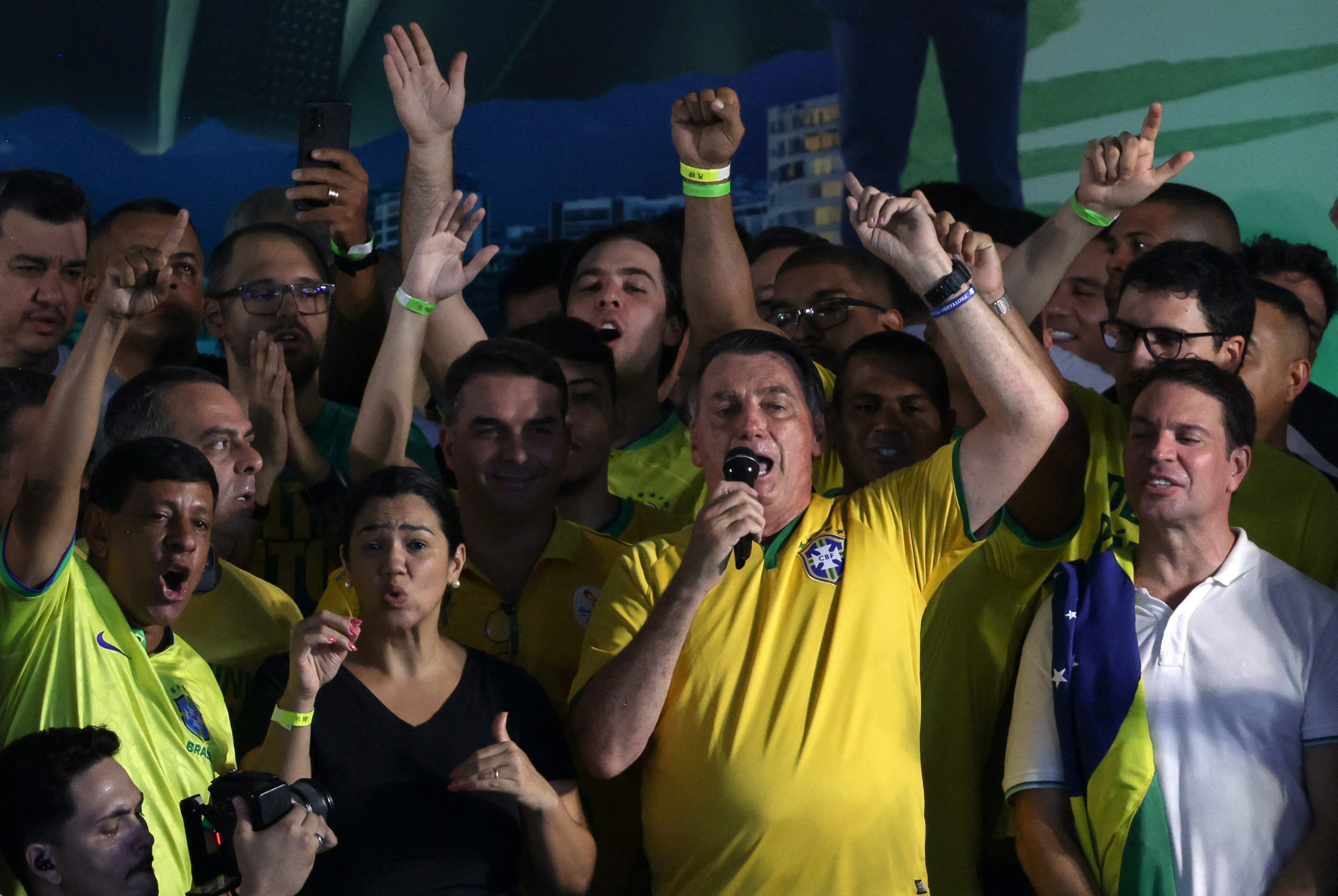 Former Brazil's president Jair Bolsonaro attends a Partido Liberal (PL) political rally in Rio de Janeiro