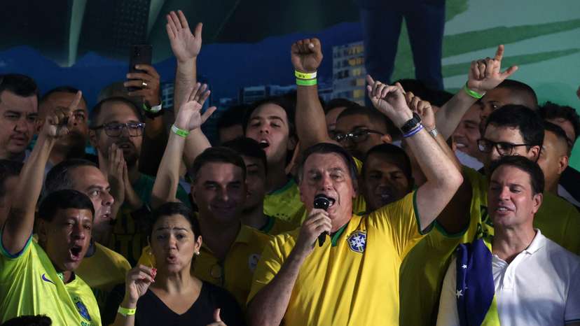 Former Brazil's president Jair Bolsonaro attends a Partido Liberal (PL) political rally in Rio de Janeiro