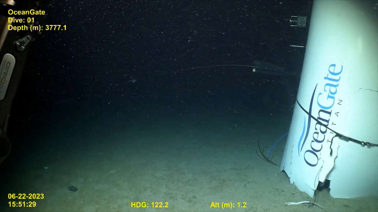 Footage from a remotely operated vehicle shows the debris of the Titan submersible that imploded