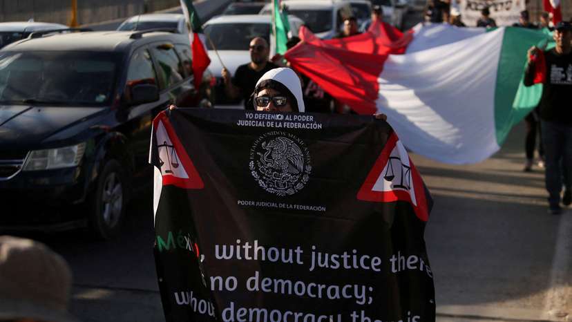 Mexican judiciary employees block border crossing in protest of judicial overhaul, in Ciudad Juarez