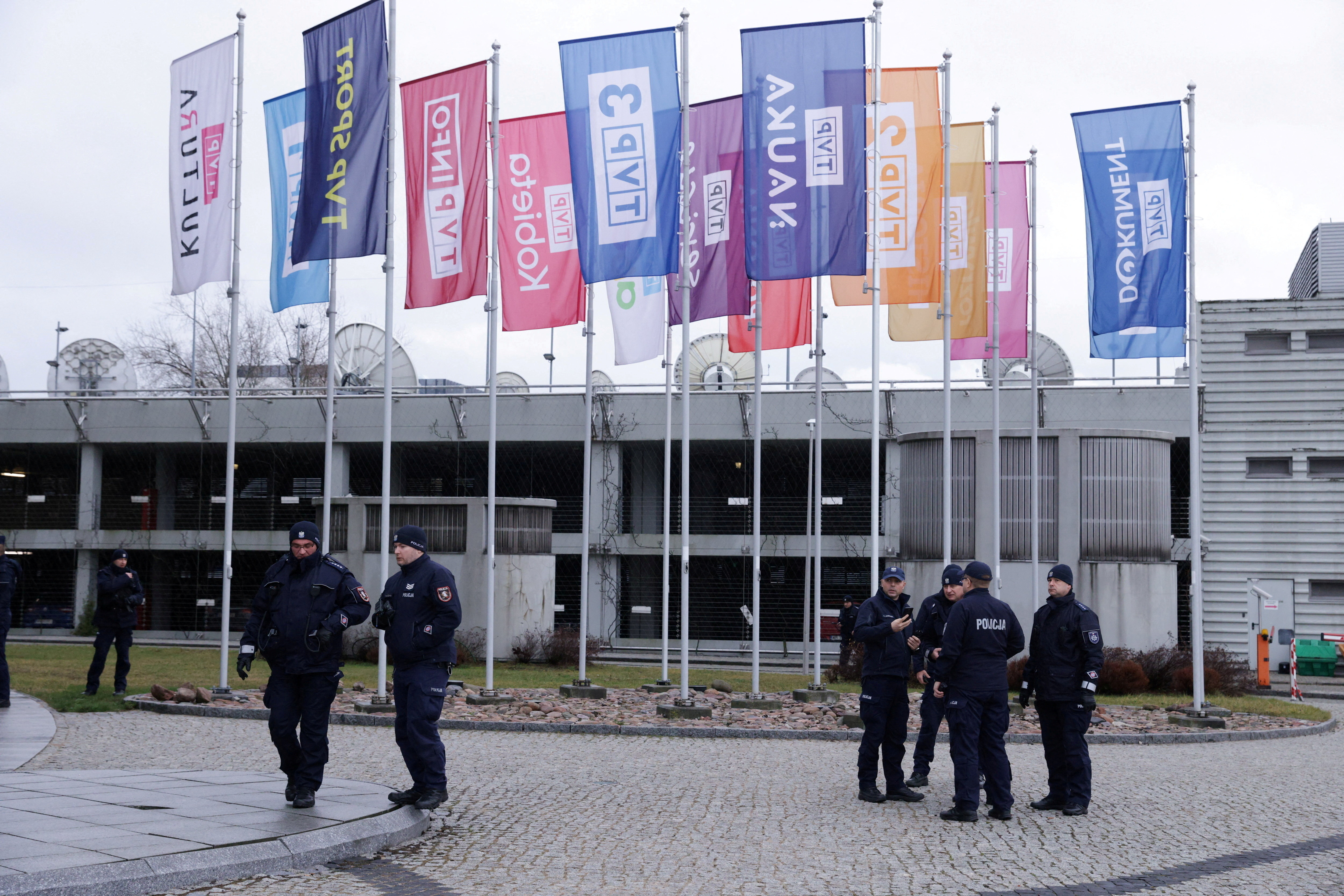 Protest at Polish television headquarters in Warsaw