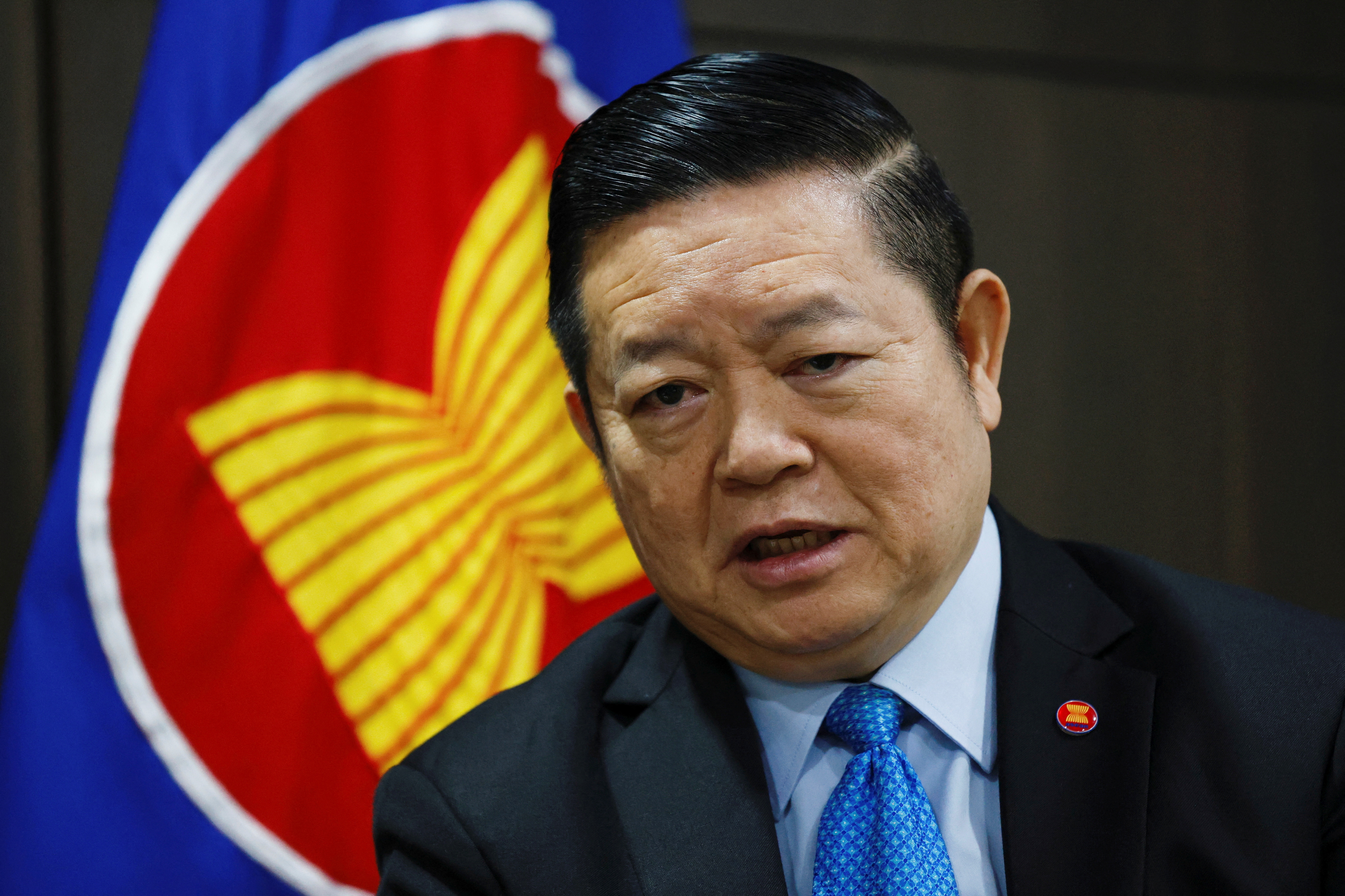 Secretary-General of ASEAN, Kao Kim Hourn speaks during an interview with Reuters at the ASEAN secretariat building in Jakarta