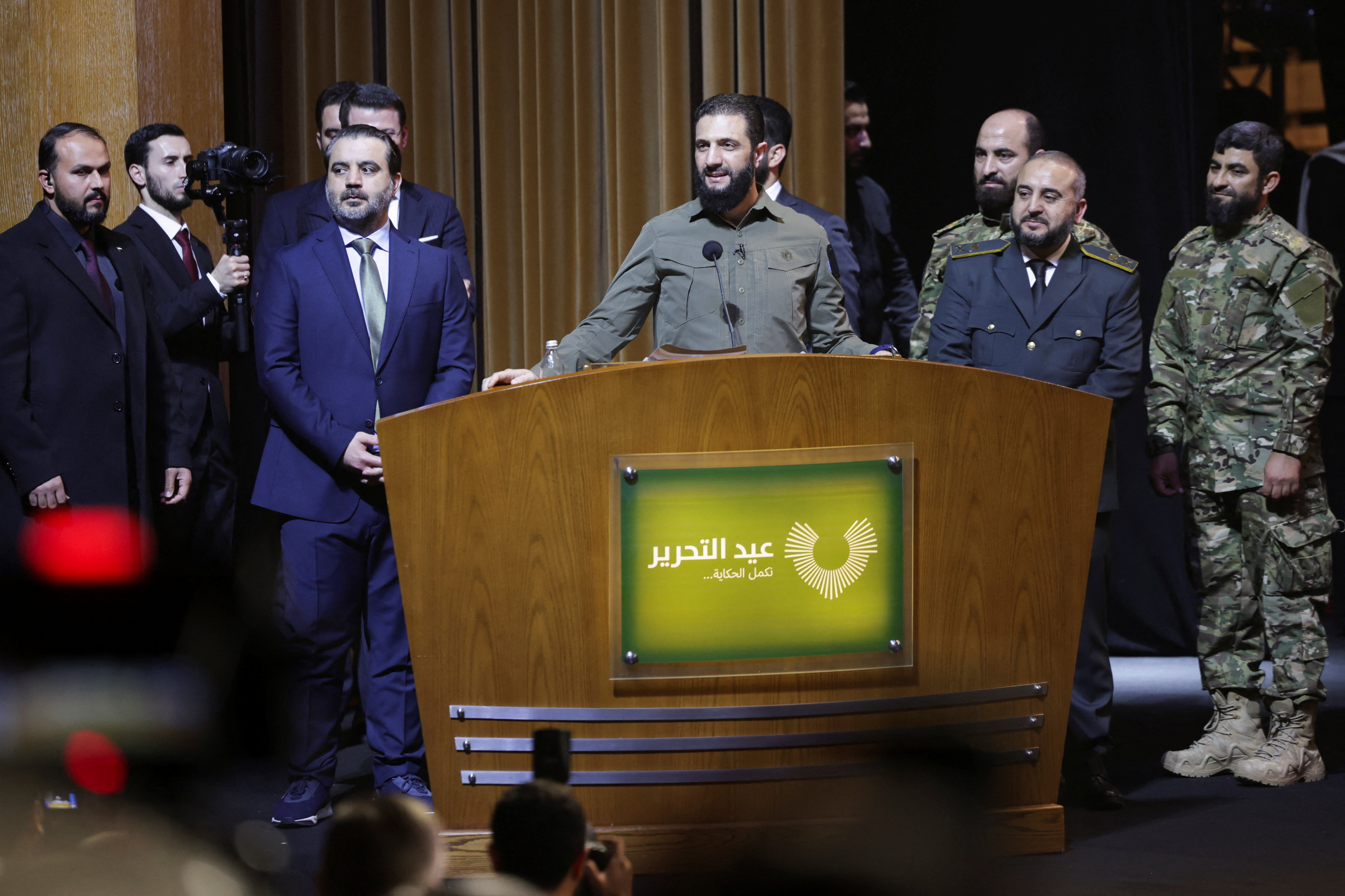 Syria's President Ahmed al-Sharaa delivers a speech on the first anniversary of Bashar al-Assad's fall