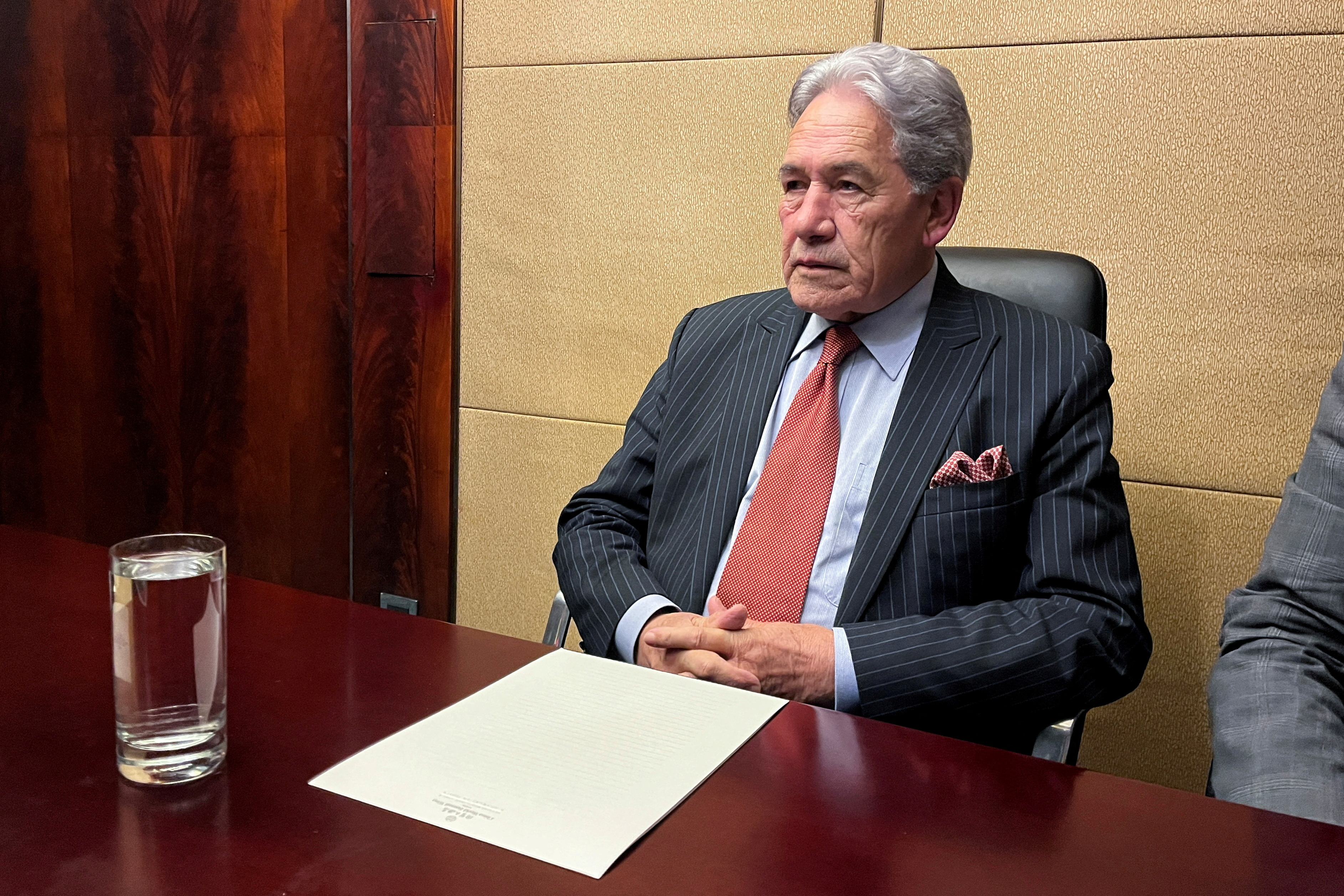 New Zealand's Foreign Minister Winston Peters attends a press conference in Beijing
