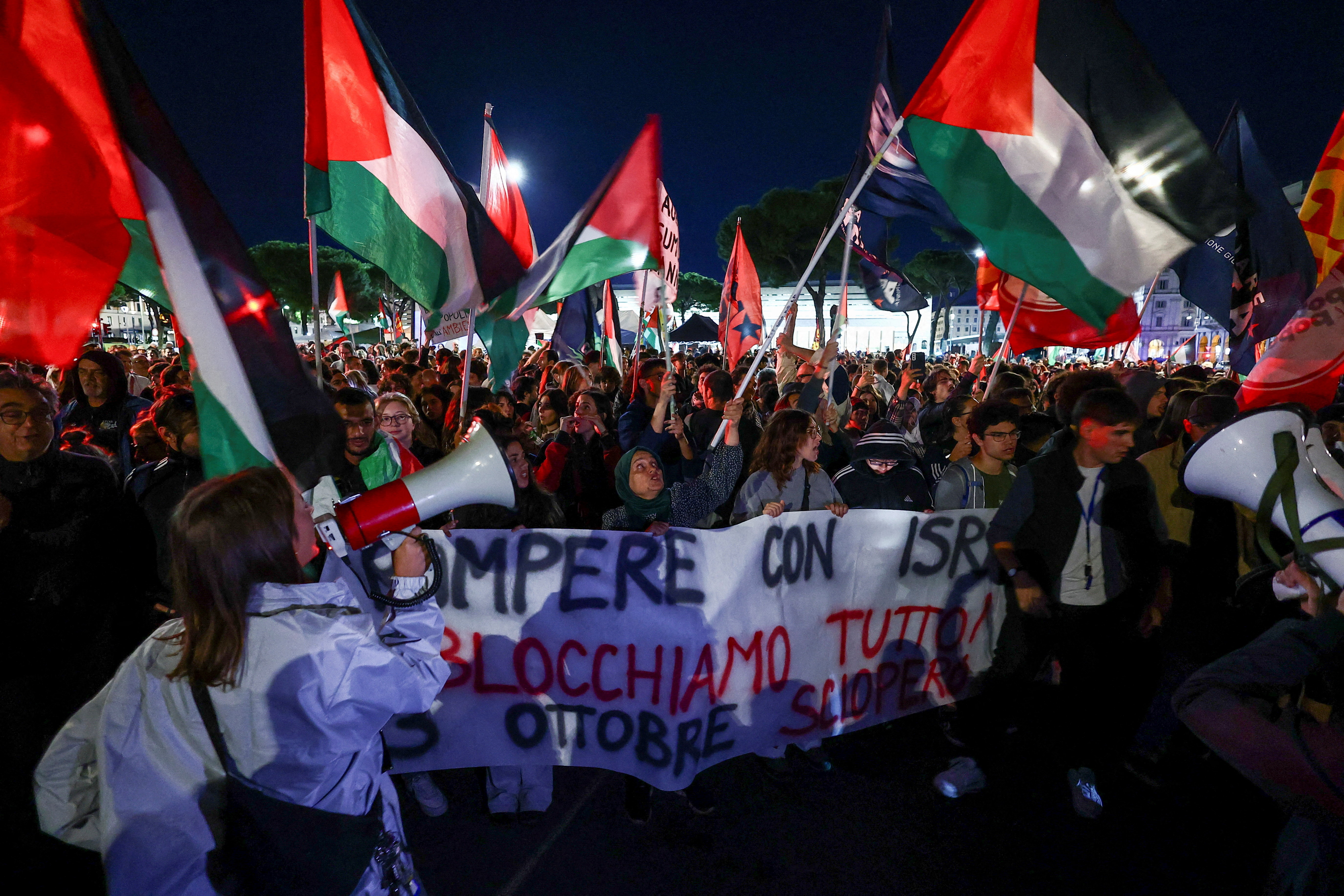Protest to condemn the interception of the vessels of the Global Sumud Flotilla, in Rome