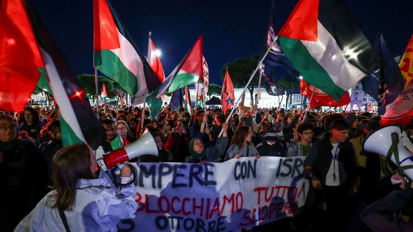 Protest to condemn the interception of the vessels of the Global Sumud Flotilla, in Rome