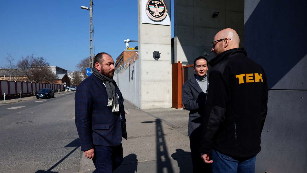 Ukraine's Ambassador to Hungary Fegyir arrives at the headquarters of the Counter Terrorism Centre (TEK) in Budapest