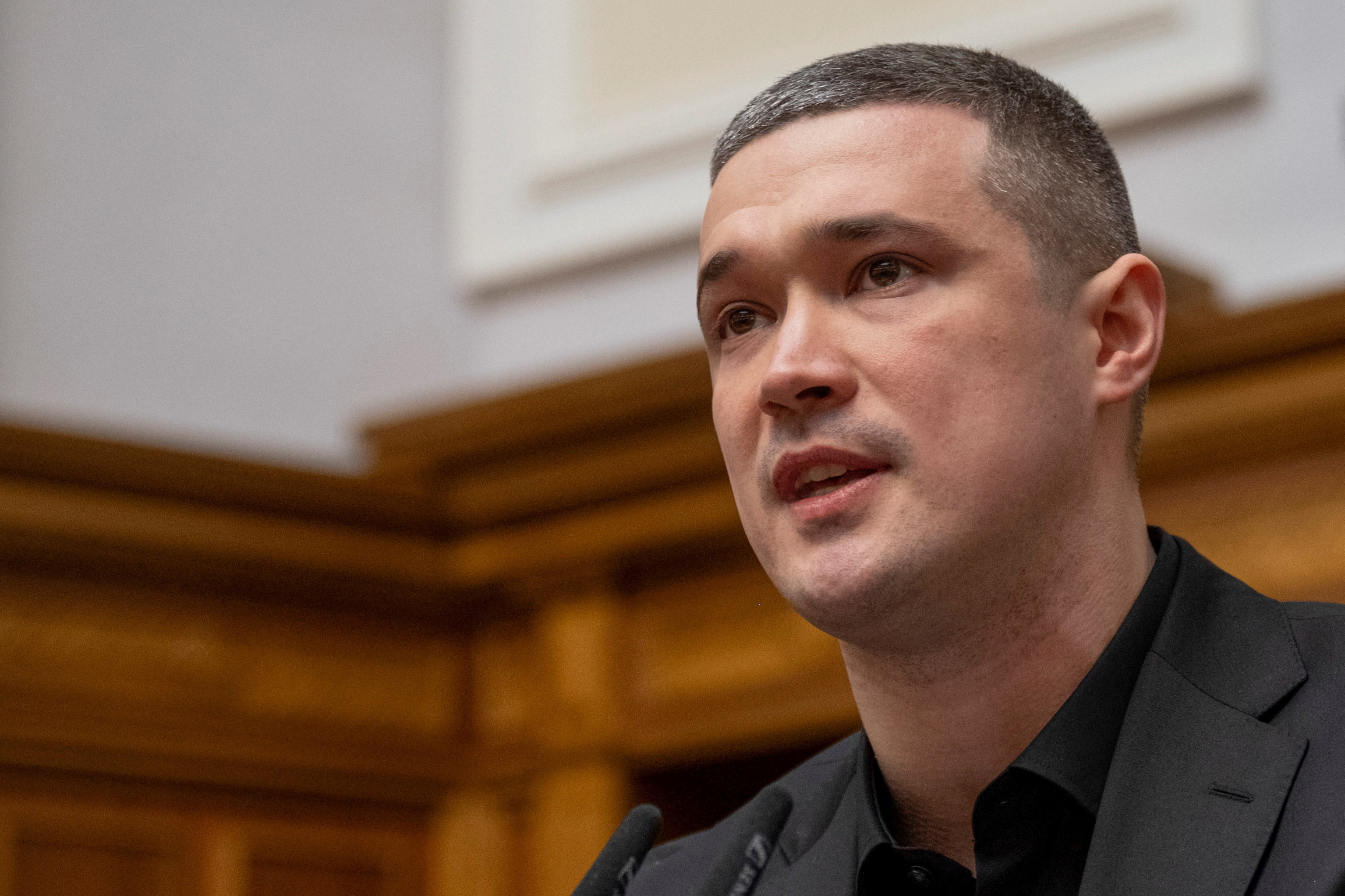 FILE PHOTO: Newly appointed Defence Minister Fedorov addresses lawmakers during a session of Ukrainian parliament in Kyiv
