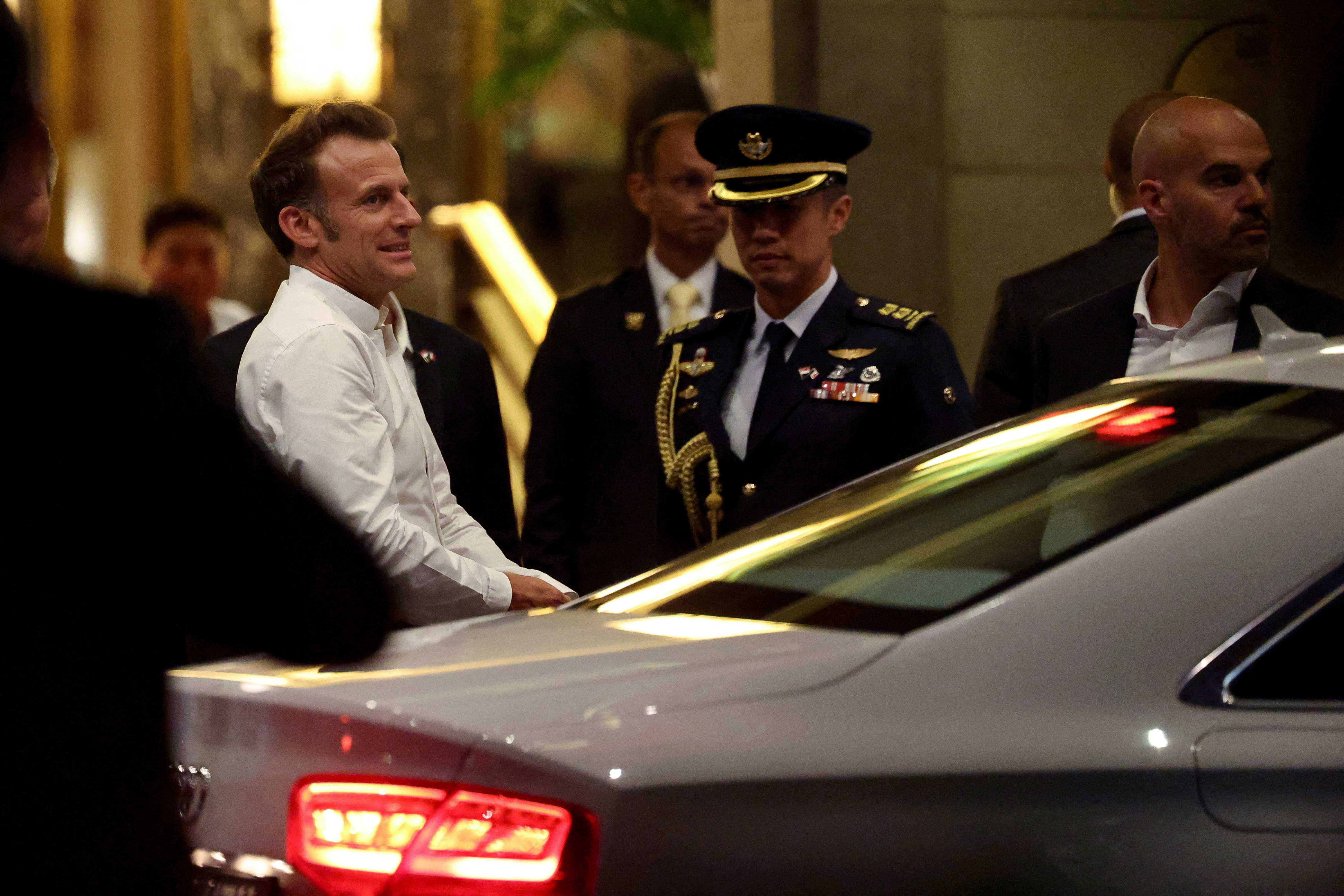 FILE PHOTO: French President Emmanuel Macron arrives in Singapore