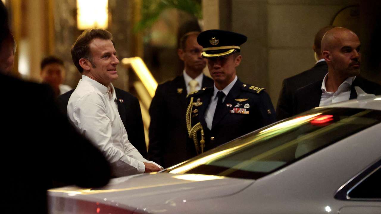 FILE PHOTO: French President Emmanuel Macron arrives in Singapore