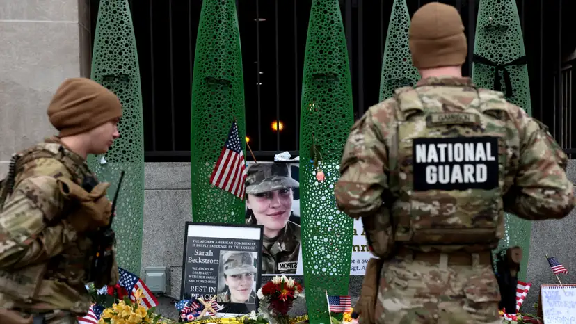 FILE PHOTO: A makeshift memorial to slain West Virginia National Guard soldier Sarah Beckstrom in Washington
