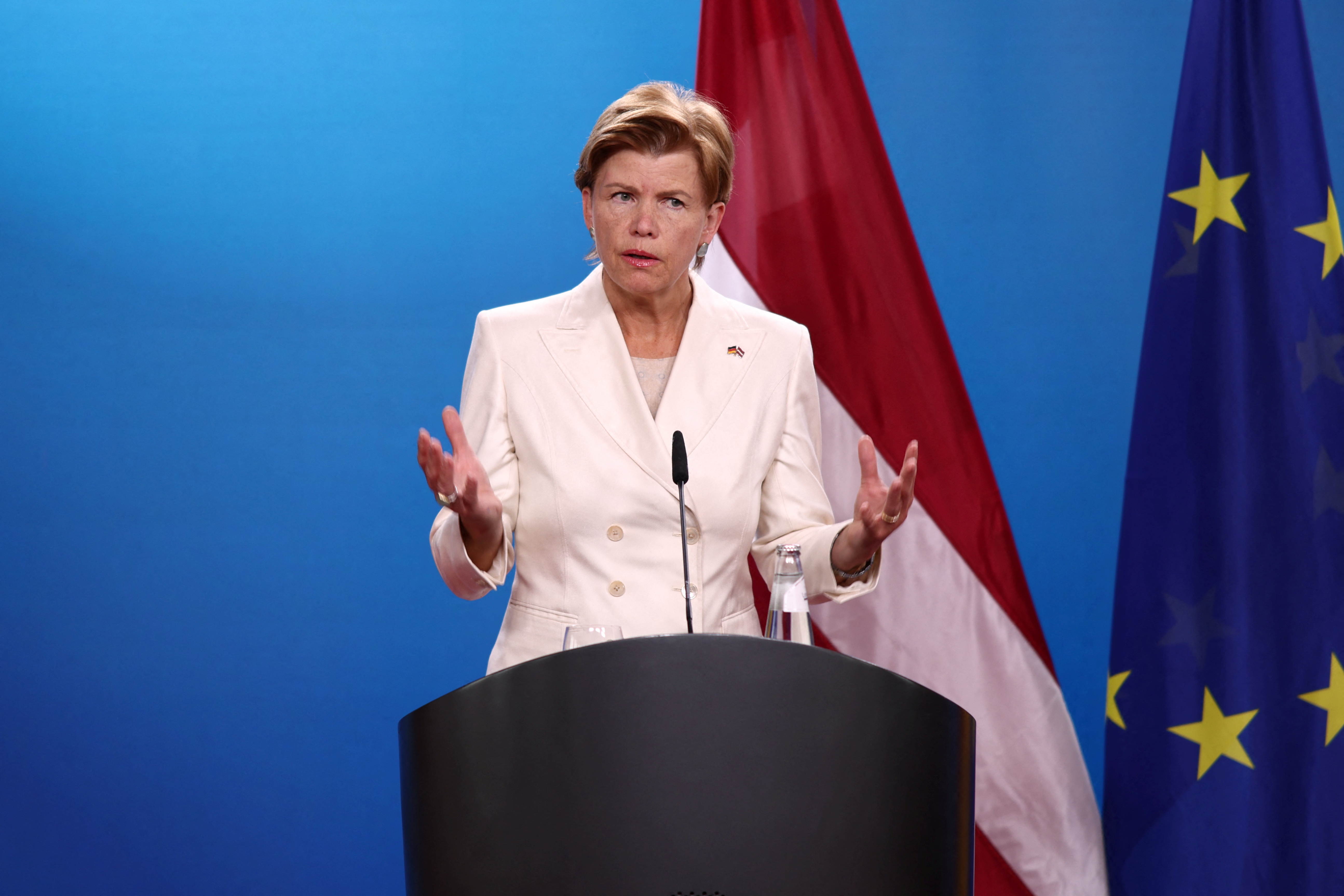 FILE PHOTO: German FM Annalena Baerbock and Latvian FM Baiba Braze meet, in Berlin