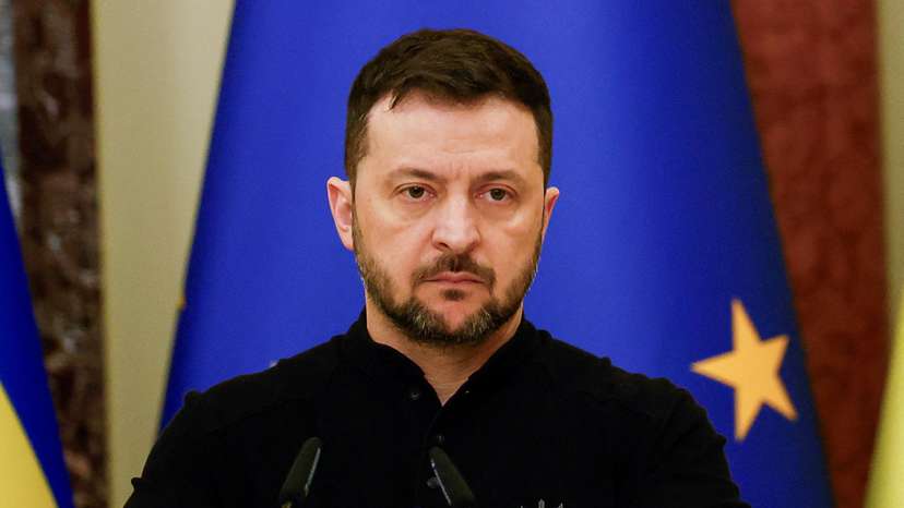 FILE PHOTO: Ukraine's President Zelenskiy attends a joint press conference with European Council President Costa, in Kyiv