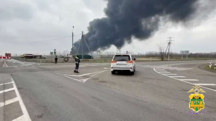 Black smoke rises following explosion at oil depot in Krasnodar region