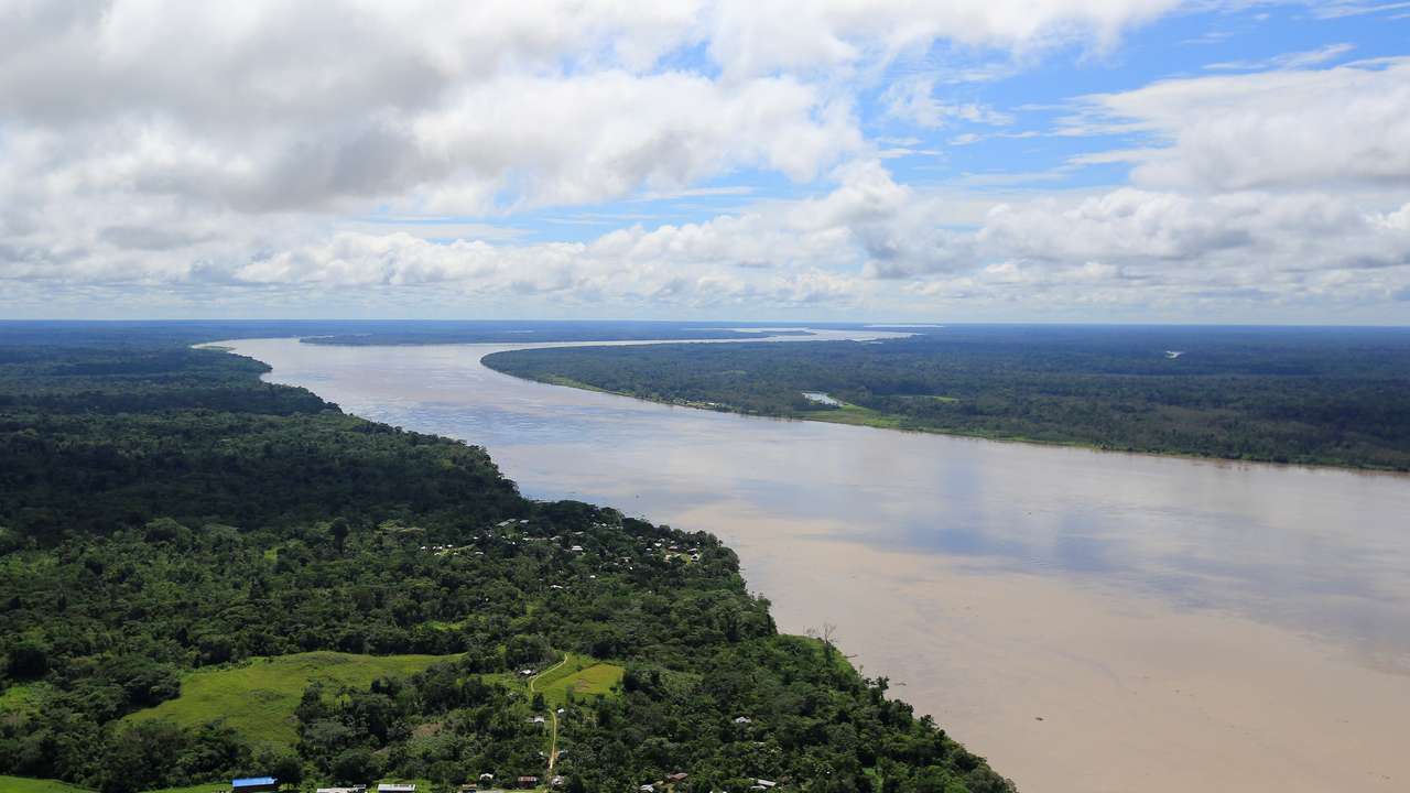 An aerial view of the Amazon river, before the signing of a document by Colombia's President Juan Manuel Santos that will allow for the conservation of the Tarapoto wetland complex in Amazonas, Colombia