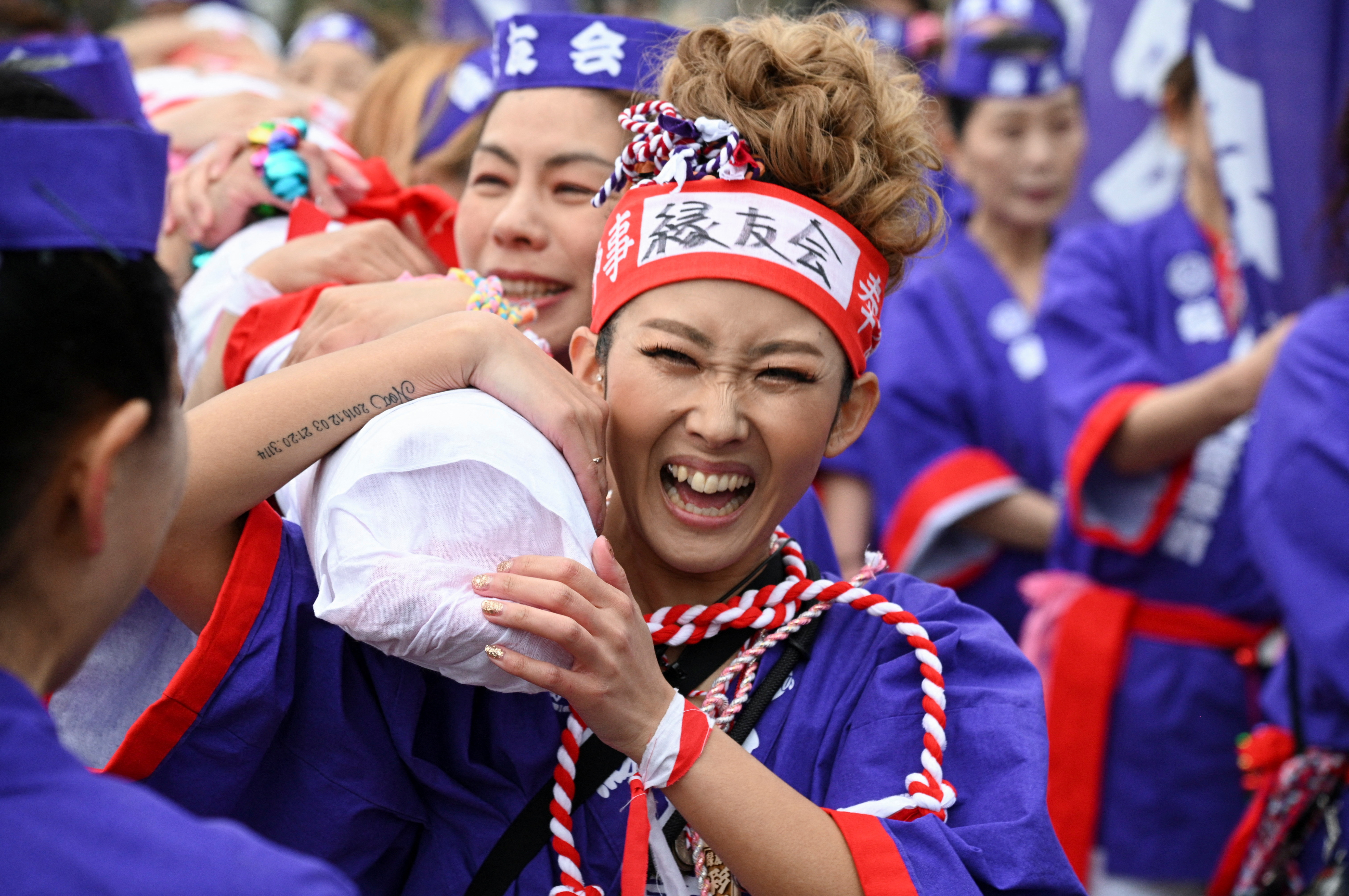 Women take part in a ritual event of naked festival for the first time in its 1250 years of history at Owari Okunitama Shrine in Inazawa