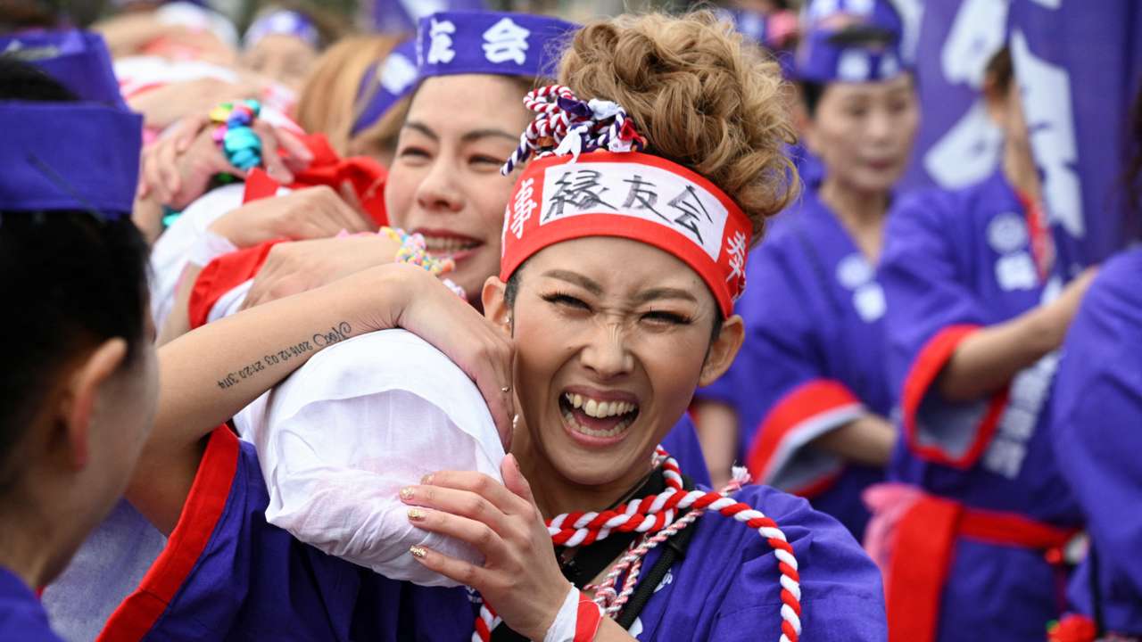 Women take part in a ritual event of naked festival for the first time in its 1250 years of history at Owari Okunitama Shrine in Inazawa