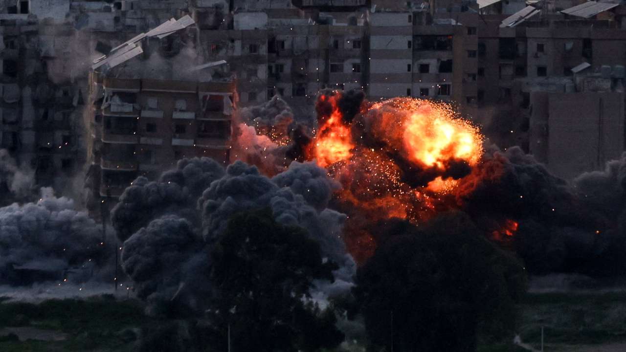 Smoke rises after an Israeli strike on Beirut's southern suburbs