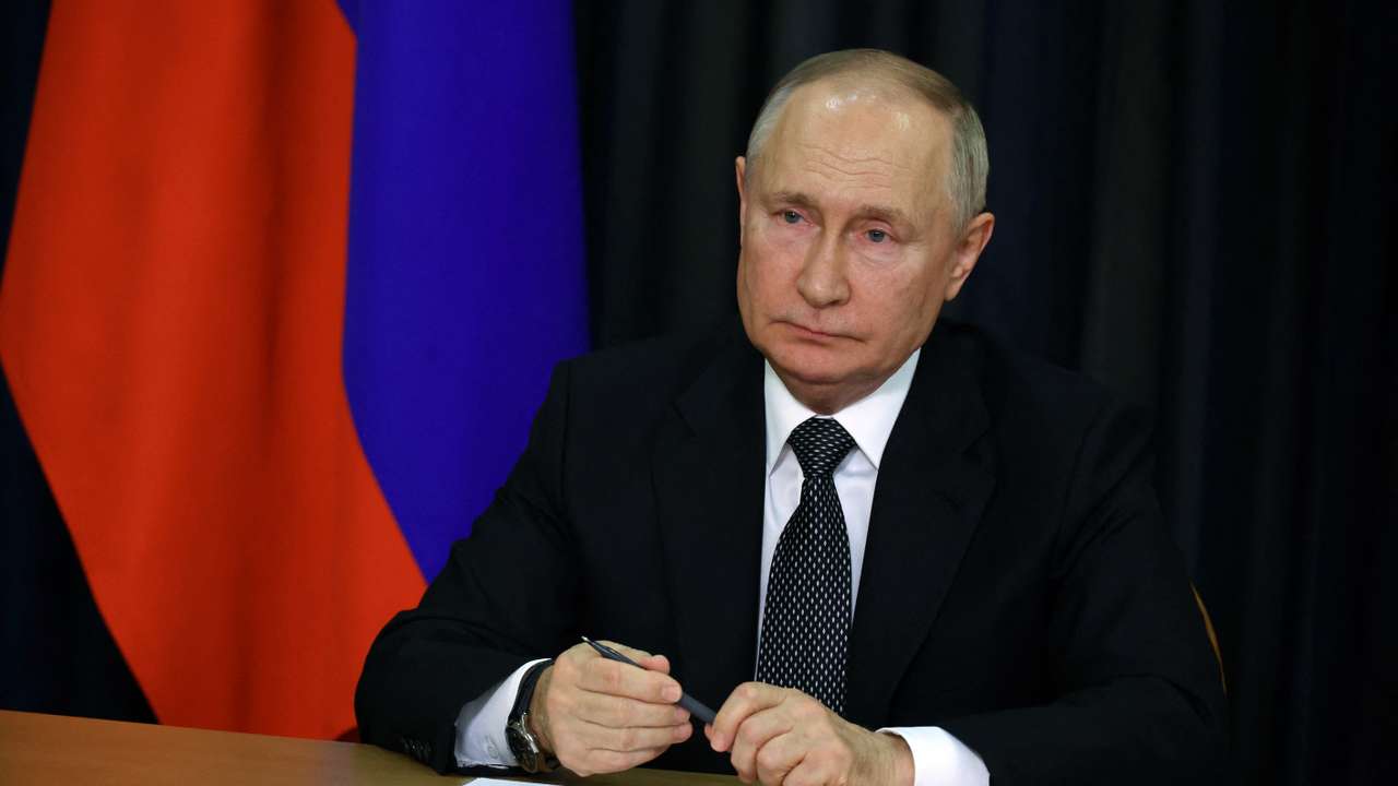 Russian President Putin attends a plenary session of the World Russian People's Council, via video link in Sochi