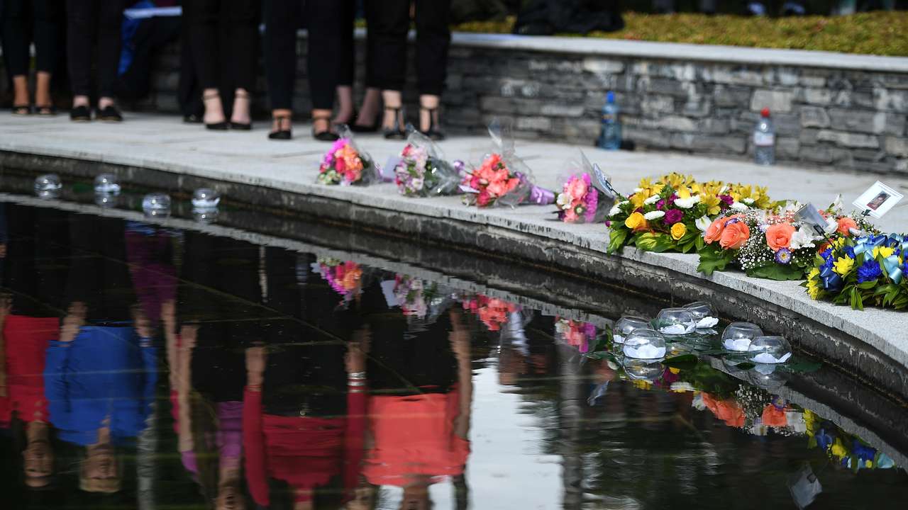 Friends, relatives and victims commemorate the 20th anniversary of the IRA Omagh bombing at a ceremony in the Memorial Garden in Omagh