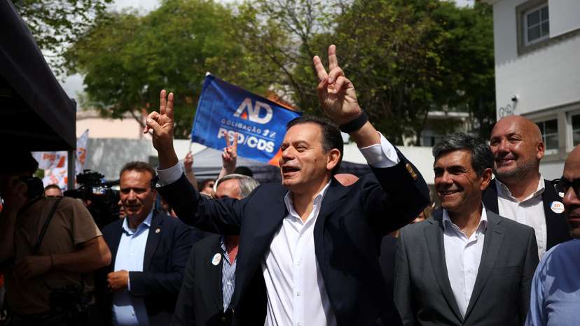 Luis Montenegro, Prime minister and Social Democratic Party (PSD) leader, takes part in AD coalition rally, in Sintra