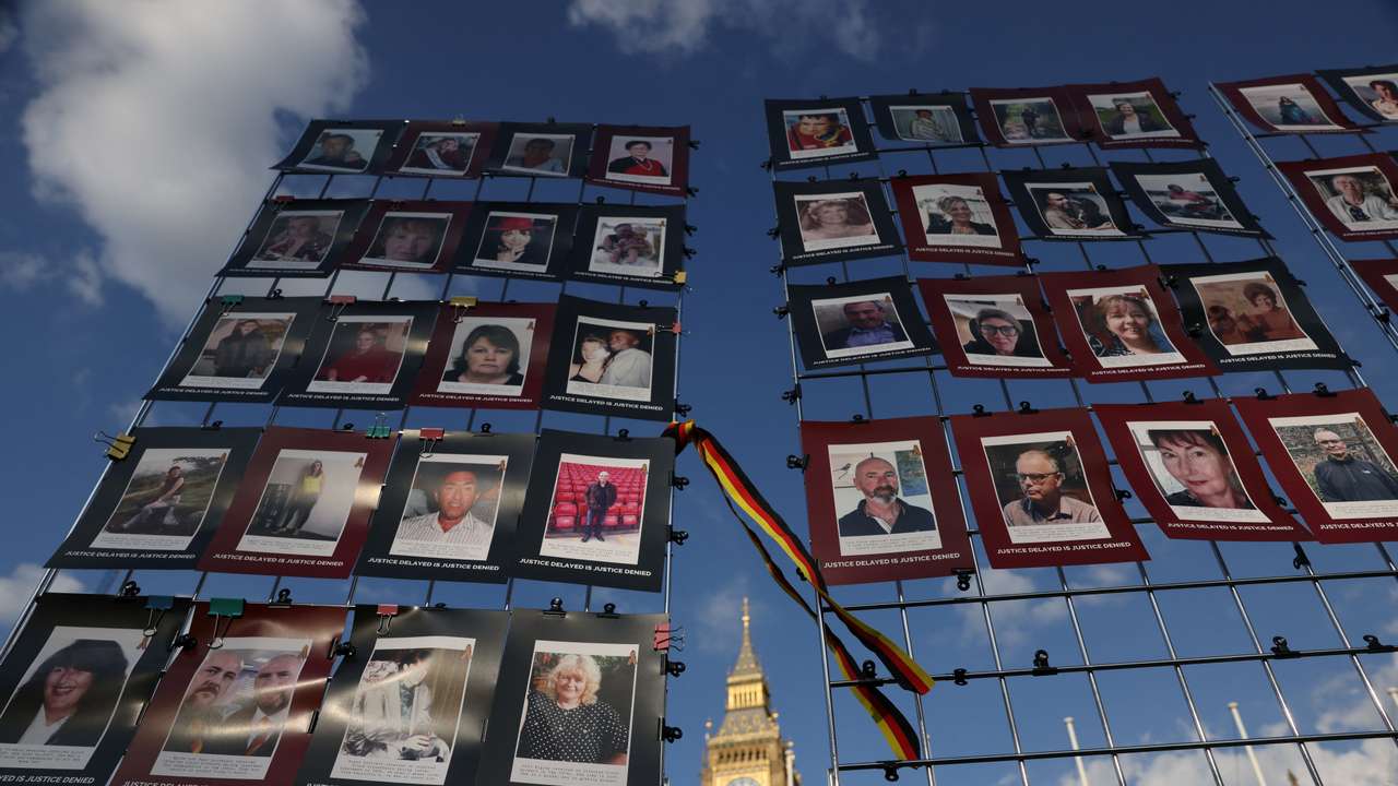 People impacted by the contaminated blood scandal gather in Westminster ahead of the release of final report of the Infected Blood Inquiry
