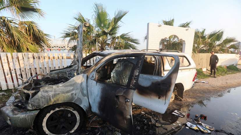 FILE PHOTO: Site of a strike on WCK vehicle in central Gaza Strip