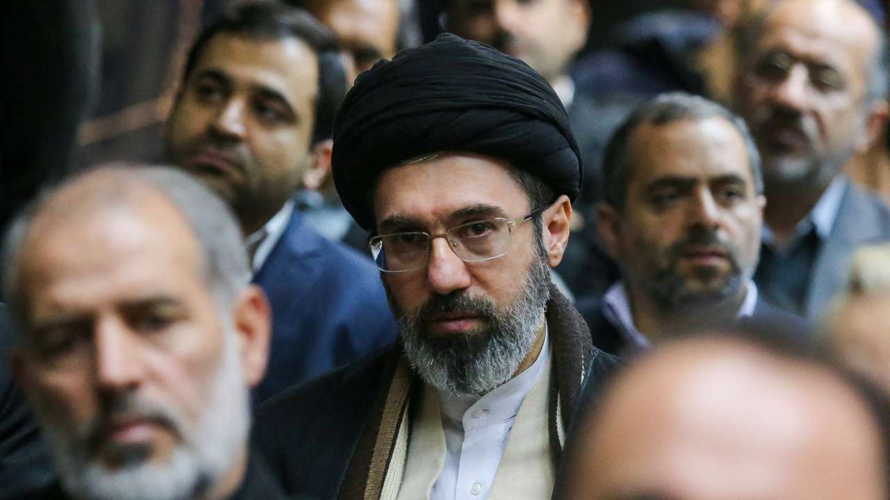 FILE PHOTO: Iran’s new supreme leader, Mojtaba Khamenei, the second son of late Iran's Supreme Leader Ayatollah Ali Khamenei, attends a meeting in Tehran