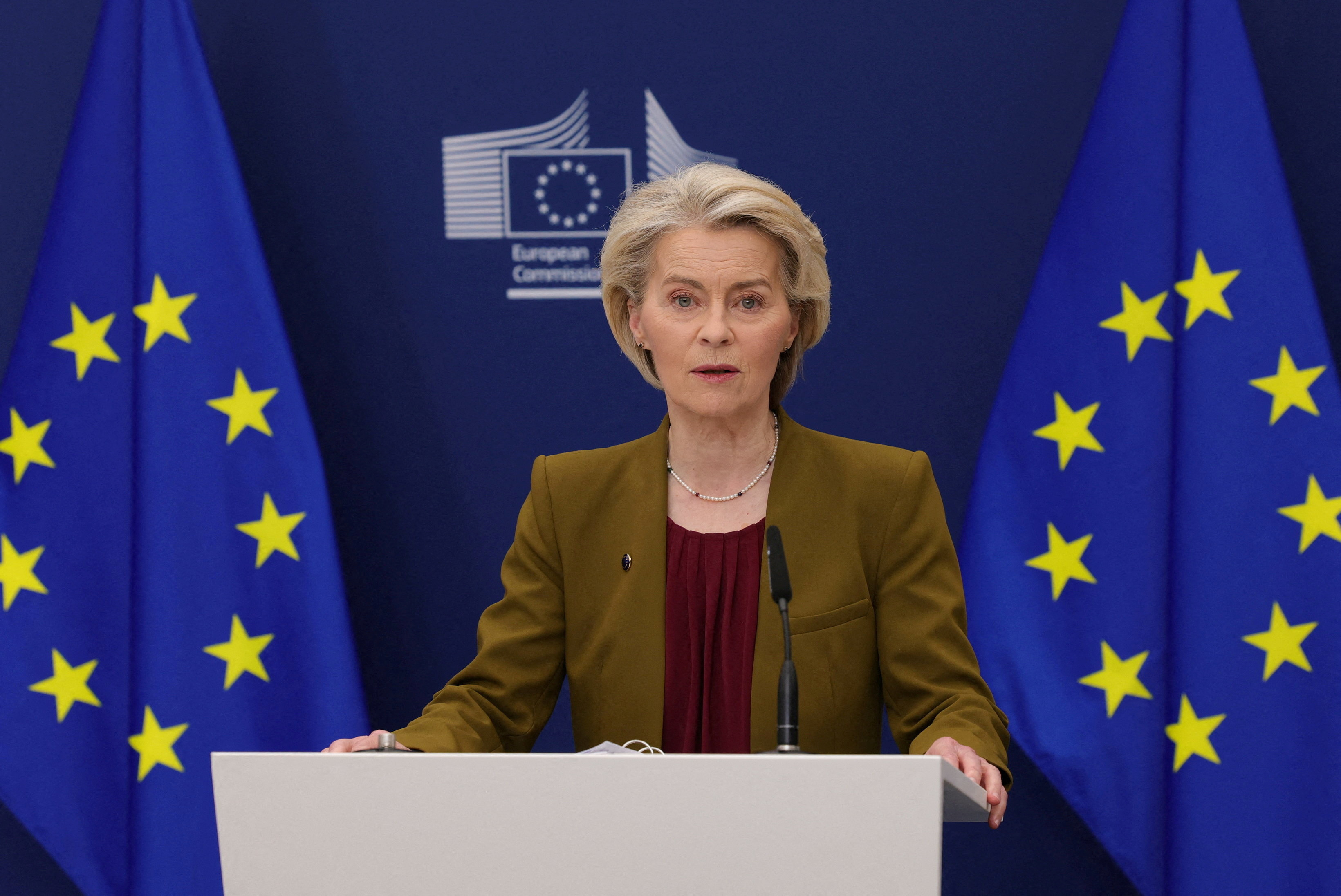 European Commission President Ursula von der Leyen gives an address on the Pact for the Mediterranean in Brussels