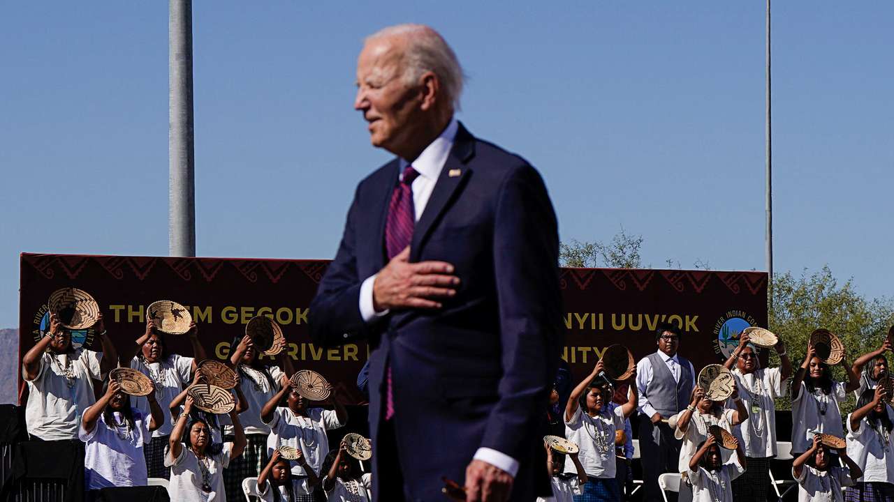 U.S. President Joe Biden delivers remarks in Gila River Indian Community