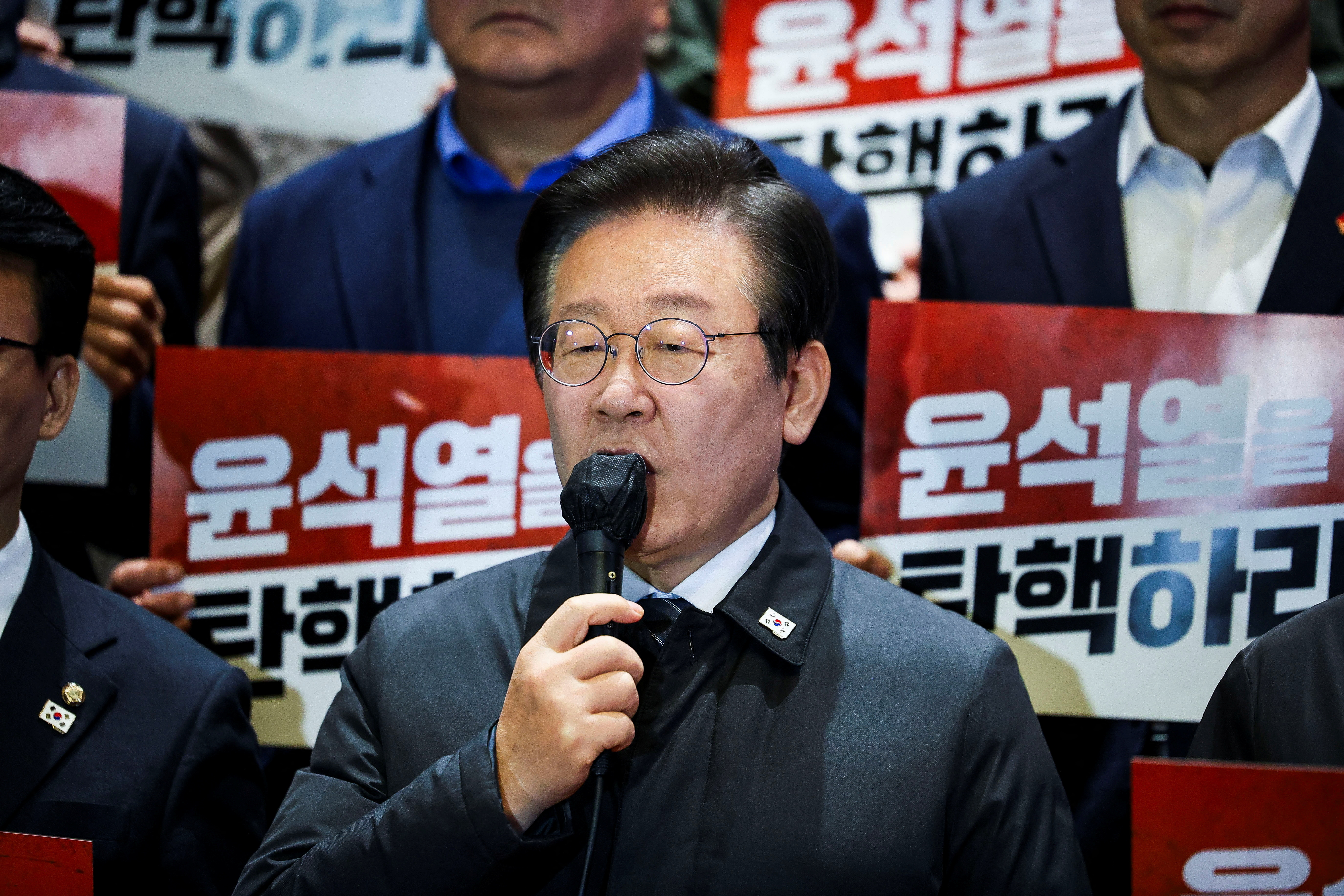 Press conference after South Korean President Yoon Suk Yeol survived an impeachment motion, at the National Assembly in Seoul