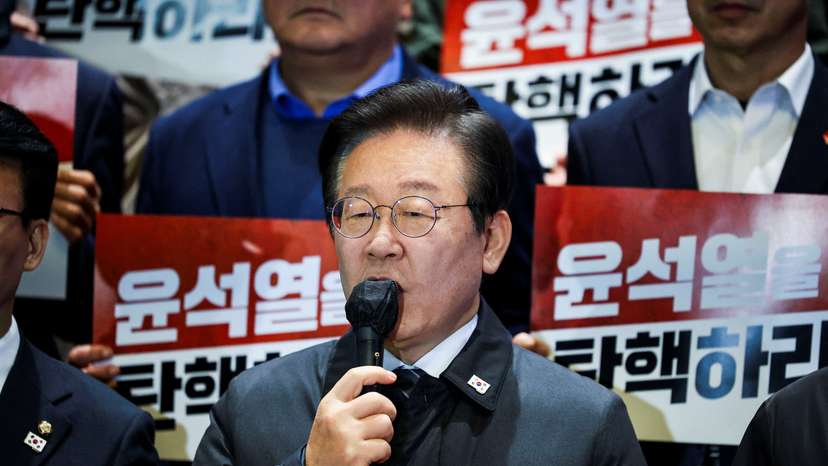 Press conference after South Korean President Yoon Suk Yeol survived an impeachment motion, at the National Assembly in Seoul