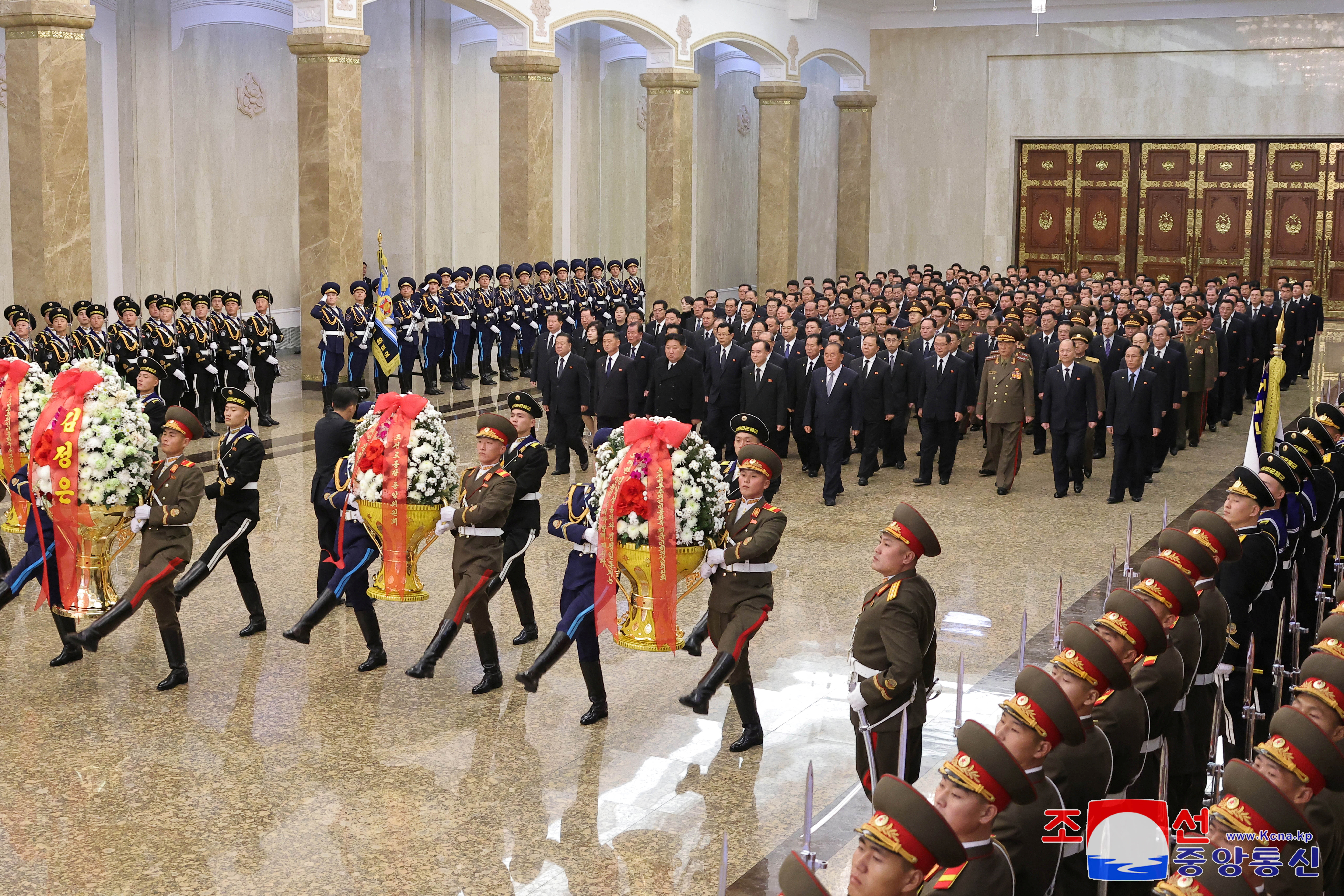 North Korean leader Kim Jong Un visits the Kumsusan Palace of the Sun to pay tribute on the 13th anniversary of Kim Jong Il's death, in Pyongyang