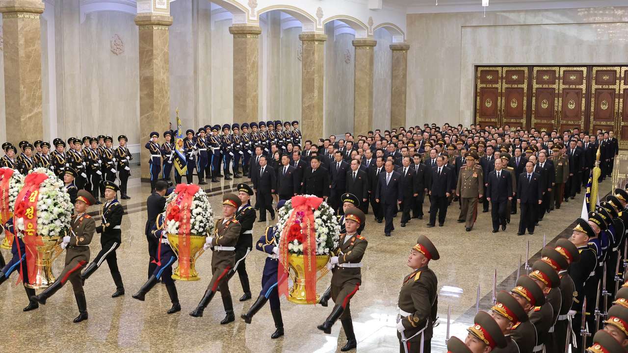 North Korean leader Kim Jong Un visits the Kumsusan Palace of the Sun to pay tribute on the 13th anniversary of Kim Jong Il's death, in Pyongyang