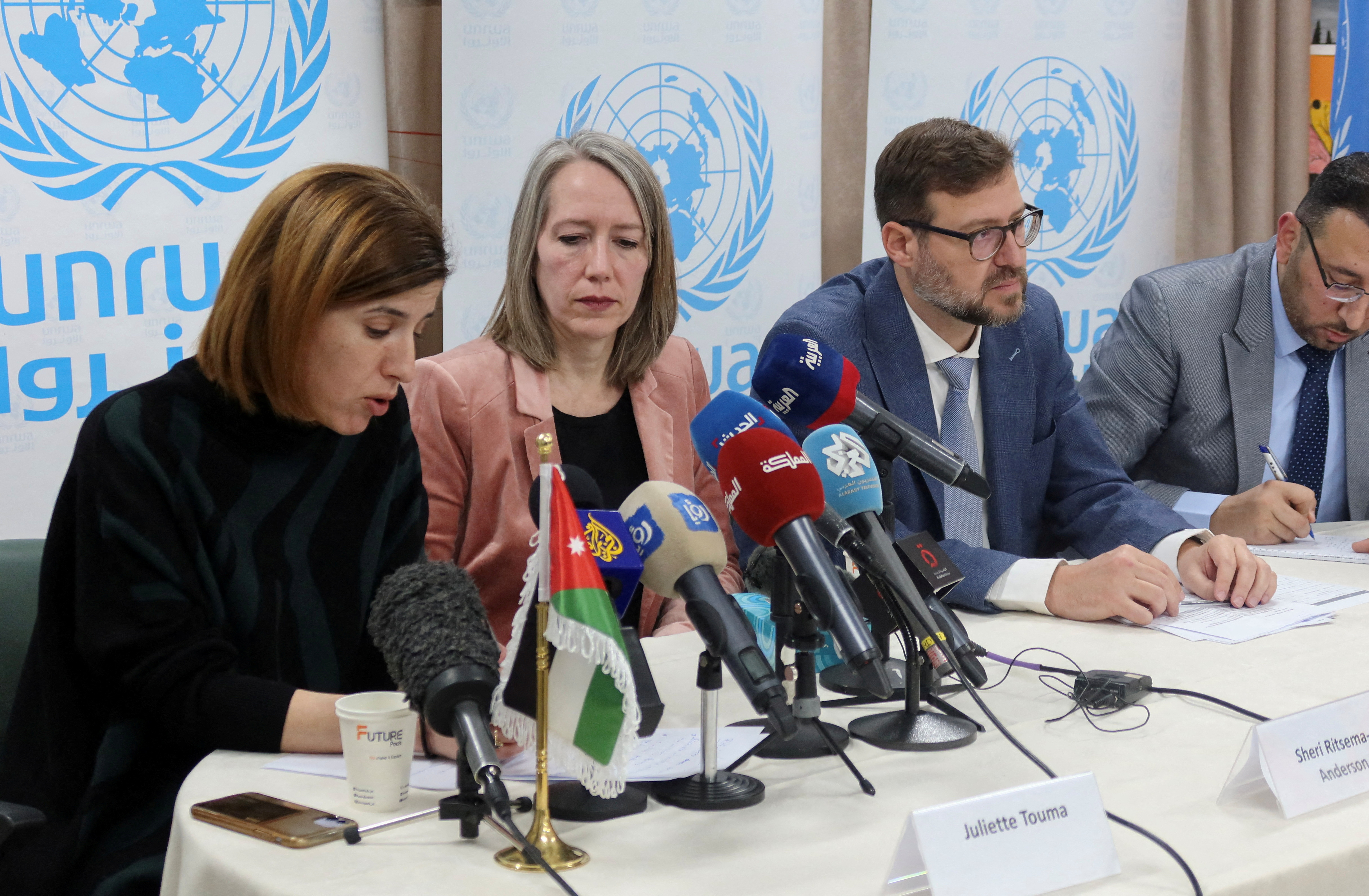UNRWA holds a press conference in Amman camp