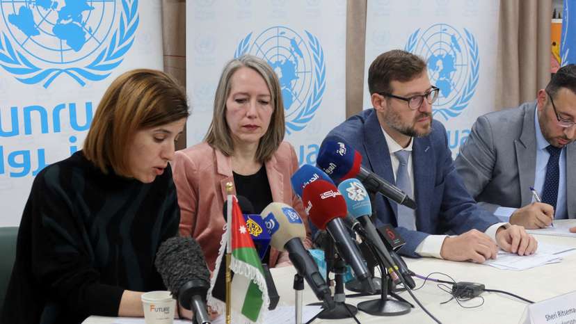 UNRWA holds a press conference in Amman camp