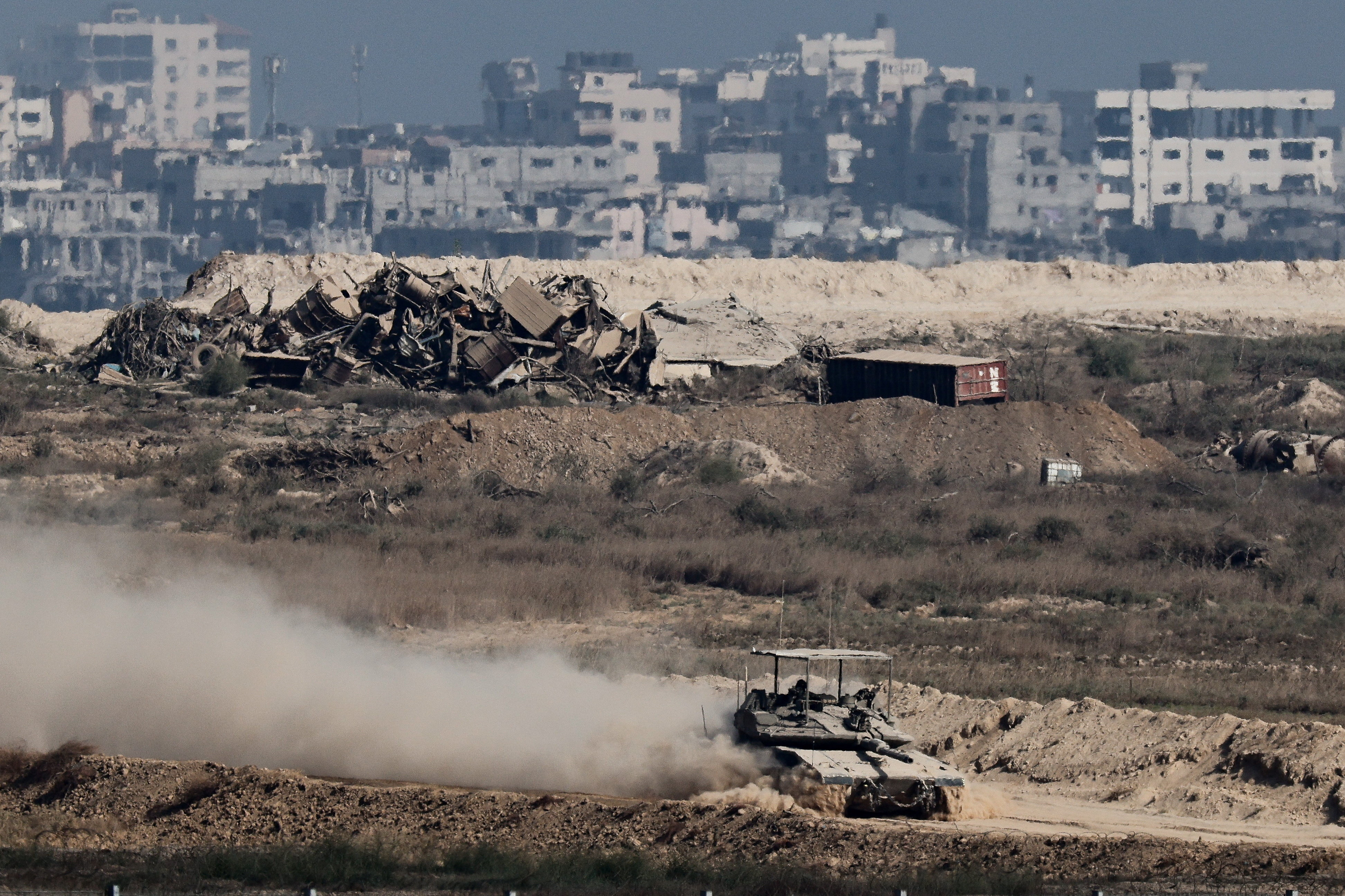 An Israeli tank manoeuvres in Gaza