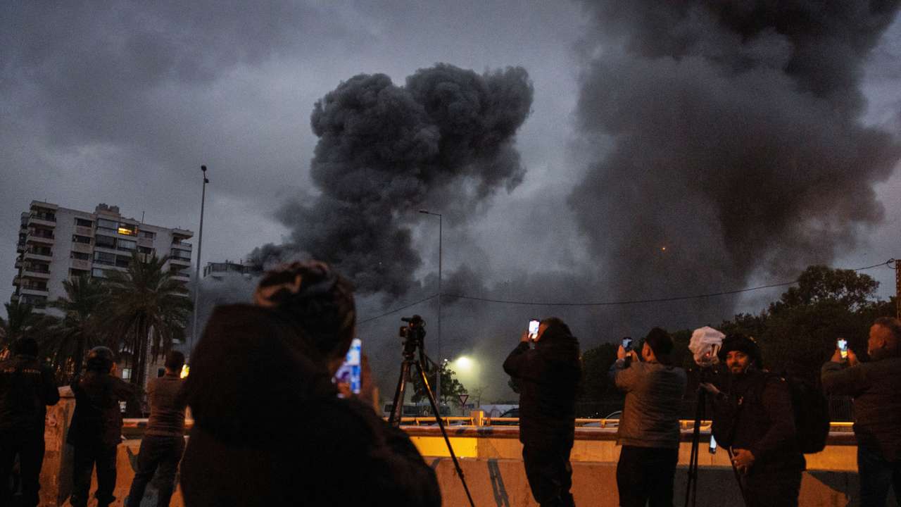 Aftermath of an Israeli strike on a building in the Chiyah district of Beirut's southern suburbs