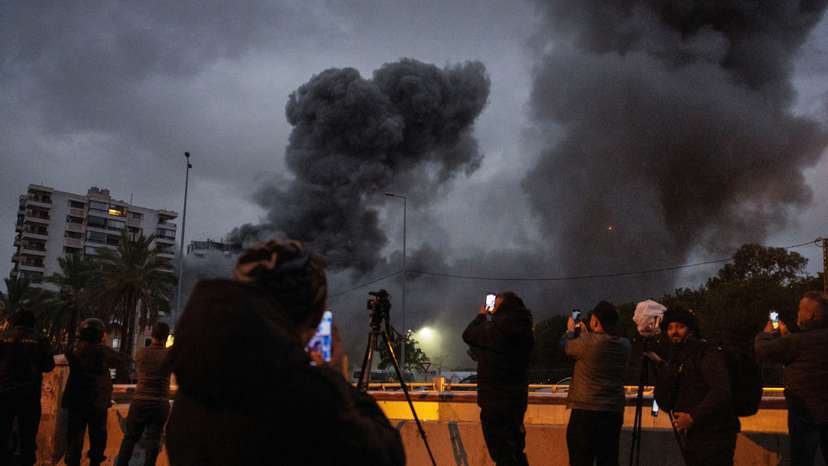 Aftermath of an Israeli strike on a building in the Chiyah district of Beirut's southern suburbs